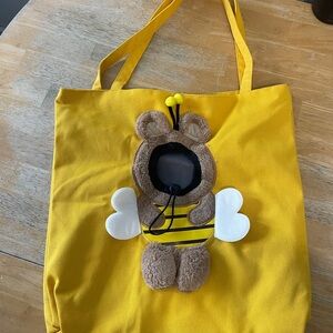 Yellow Canvas Cat Carrying Tote Bag Bee design